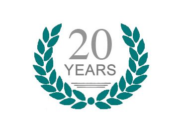 Laurel icon with text "20 years"