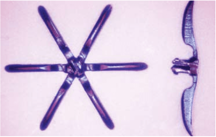 Bioabsorbable implant with snap feature and six living hinges (part diameter: 14 mm)