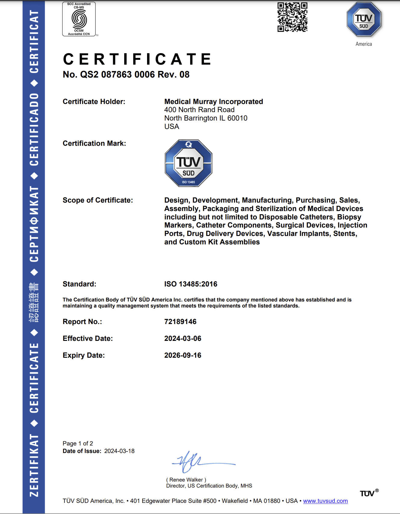 Medical Murray ISO 13485 Certification