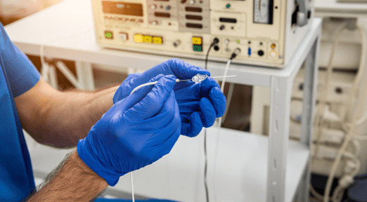 Medical device being prepared for use by practitioner